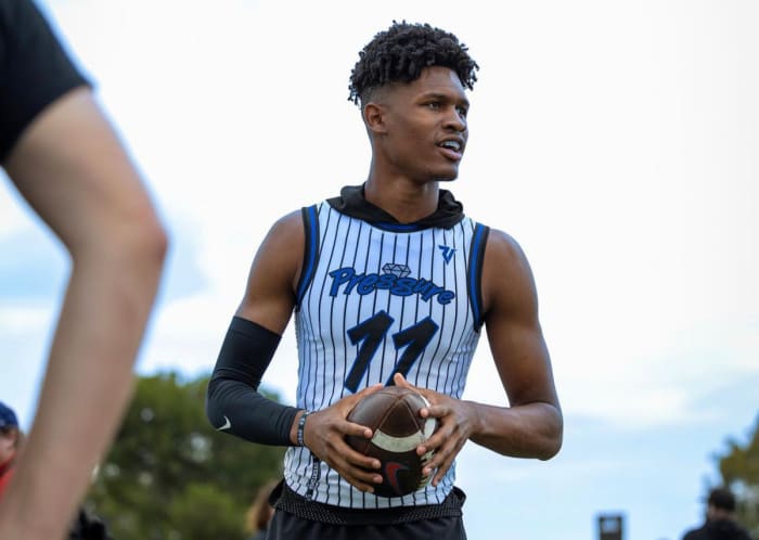 2025 QB Deuce Knight during the Overtime 7-on-7 tournament in Los Angeles, California, on June 16, 2023.